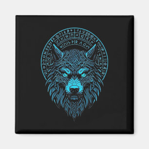 Wolf Mask Odin Runes Norse Compass Viking Magnet