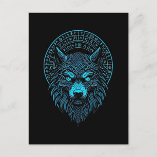 Wolf Mask Odin Runes Norse Compass Viking  Postcard