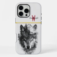 Wolf merges with moonlit forest scene
