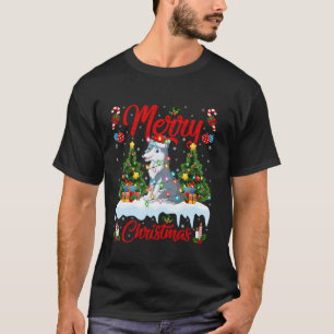 Wolf Merry Christmas Tree Lighting Santa Wolf Xmas T-Shirt