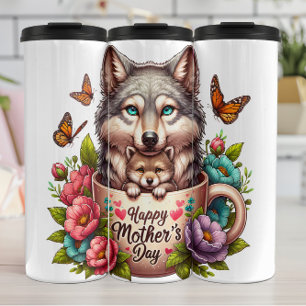 Wolf Mom: Pup, Flowers, Mother's Day Thermal Tumbler