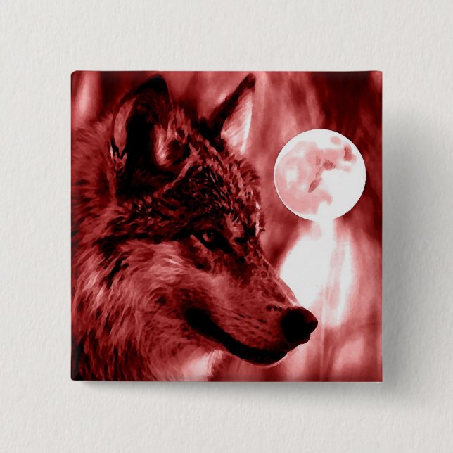 Wolf & Moon 15 Cm Square Badge (Front)