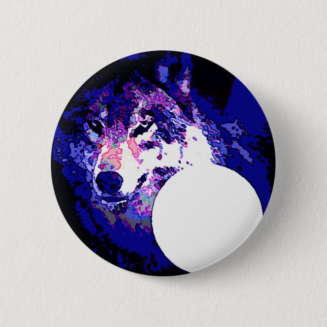 Wolf & Moon 6 Cm Round Badge (Front)