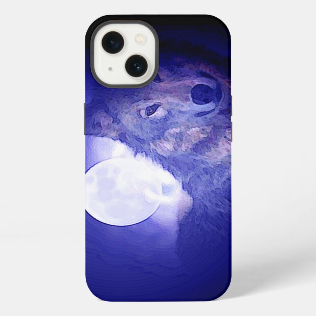 Wolf, Moon & Blue Night iPhone Case (Back)