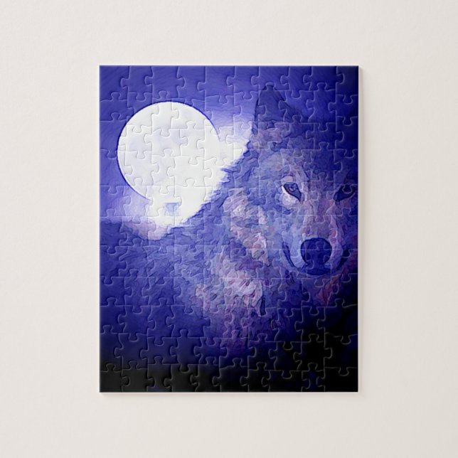 Wolf, Moon & Blue Night Jigsaw Puzzle (Vertical)