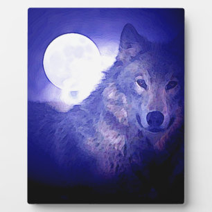 Wolf, Moon & Blue Night Plaque