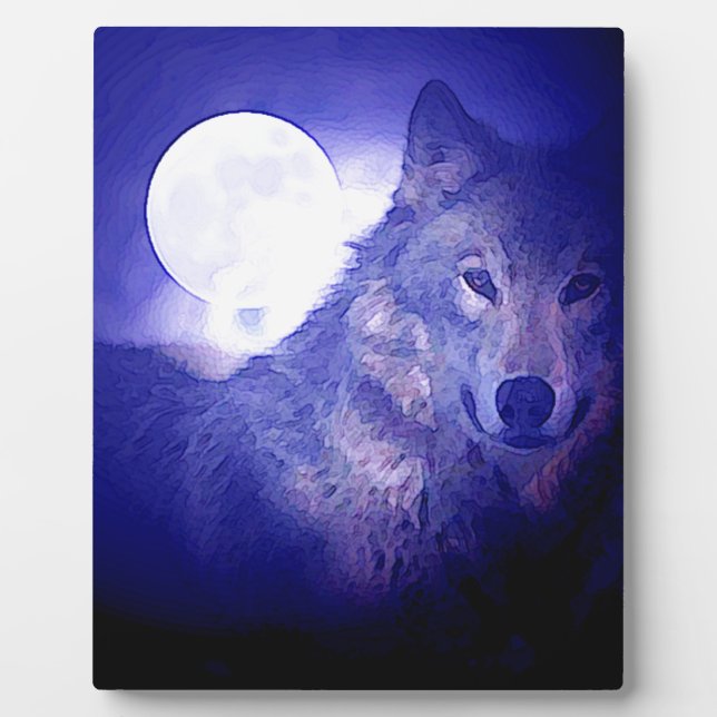 Wolf, Moon & Blue Night Plaque (Front)
