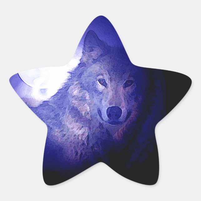 Wolf, Moon & Blue Night Star Sticker (Front)