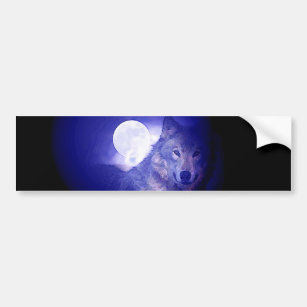 Wolf & Moon Bumper Sticker