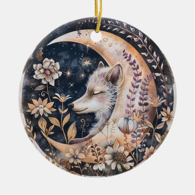 Wolf Moon  Ceramic Ornament (Front)