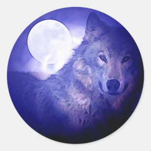 Wolf & Moon Classic Round Sticker