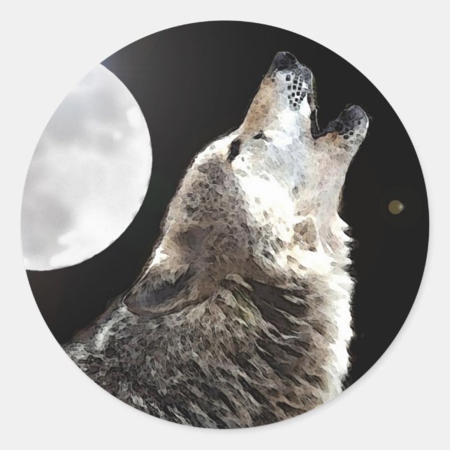 Wolf & Moon Classic Round Sticker (Front)