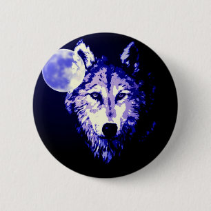 Wolf & Moon Dark Blue Night Collage 6 Cm Round Badge