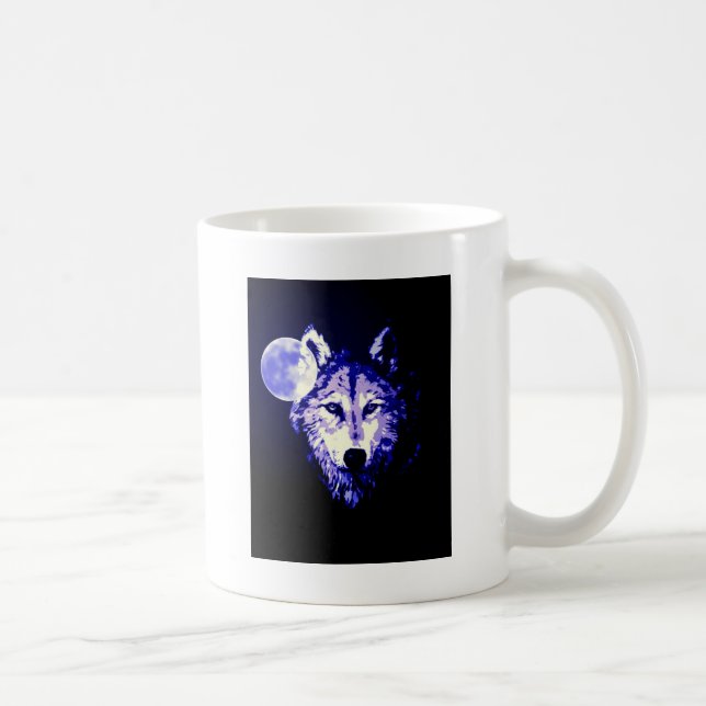 Wolf & Moon Dark Blue Night Collage Coffee Mug (Right)