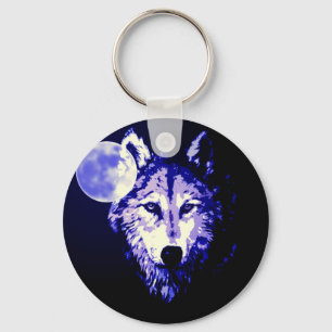 Wolf & Moon Dark Blue Night Collage Key Ring