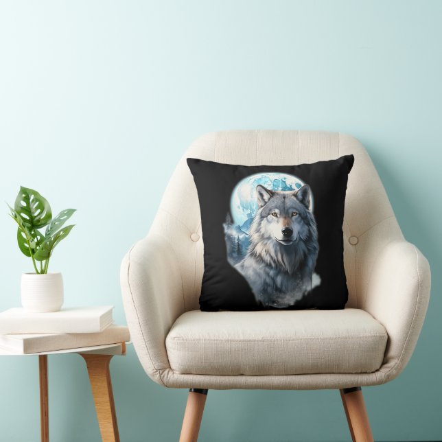 Wolf Moon Graphic Howling ,Under Full Moon Night  Cushion (Chair)