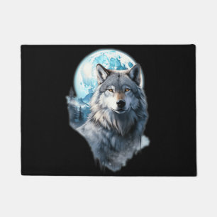 Wolf Moon Graphic Howling ,Under Full Moon Night  Doormat
