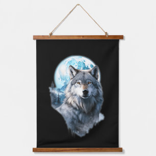 Wolf Moon Graphic Howling ,Under Full Moon Night Hanging Tapestry