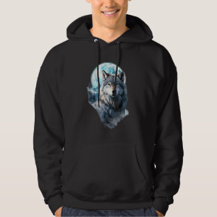 Wolf Moon Graphic Howling ,Under Full Moon Night Hoodie