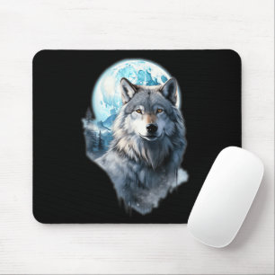 Wolf Moon Graphic Howling ,Under Full Moon Night  Mouse Pad