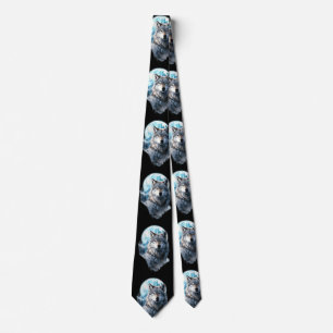 Wolf Moon Graphic Howling ,Under Full Moon Night Tie
