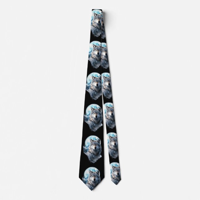 Wolf Moon Graphic Howling ,Under Full Moon Night  Tie (Front)