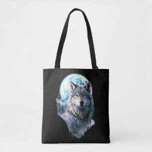 Wolf Moon Graphic Howling ,Under Full Moon Night  Tote Bag