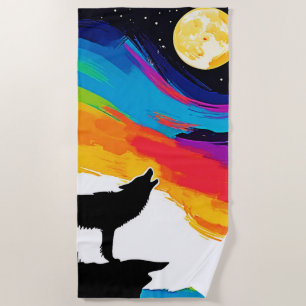 Wolf Moon Howl Art Beach Towel