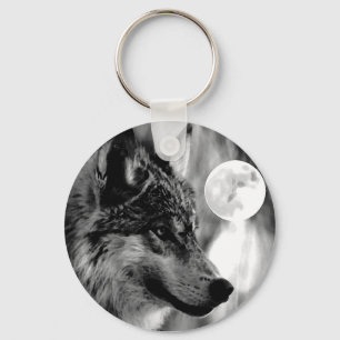Wolf & Moon Key Ring