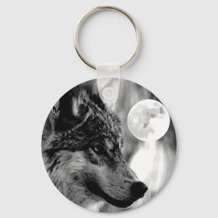 Wolf & Moon Key Ring