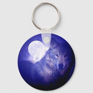 Wolf & Moon Key Ring