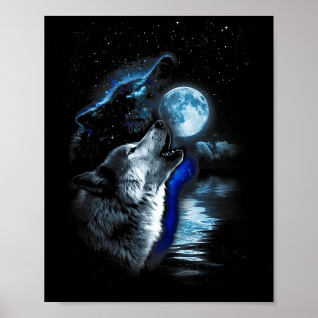 Wolf Moon Lake Wolf Howling Full Moon Wolf Graphic Poster (Front)