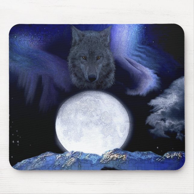 Wolf, Moon & Mountains Mouse Pad (Front)
