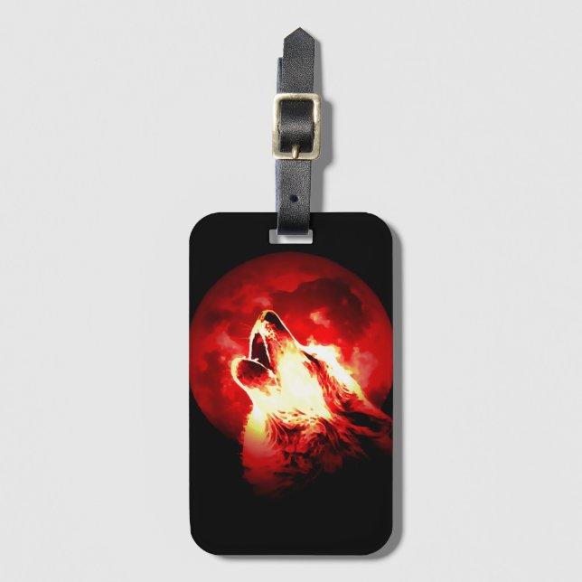 Wolf, Moon & Red Sky Luggage Tag (Front Vertical)