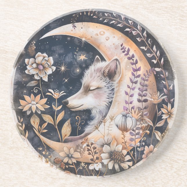 Wolf Moon Sandstone Coaster (Front)