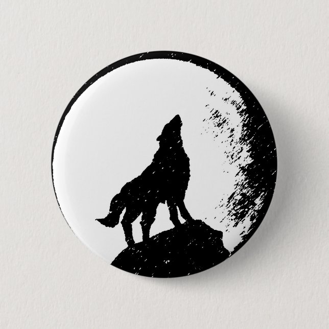 Wolf & Moon Silhoutte 6 Cm Round Badge (Front)
