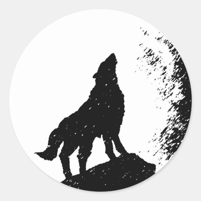 Wolf & Moon Silhoutte Classic Round Sticker (Front)