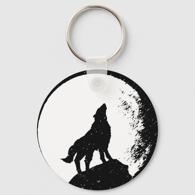 Wolf & Moon Silhoutte Key Ring (Front)