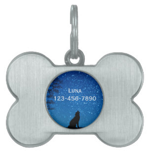 wolf moon stars pet tag