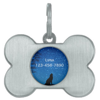 wolf moon stars pet tag
