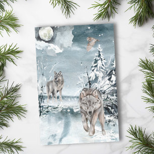 Wolf Moon Winter landscape Watercolor Tissue Paper