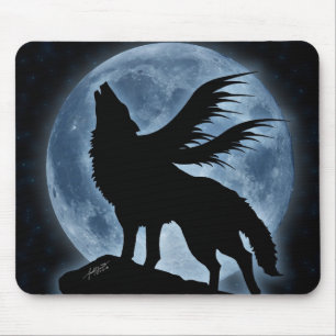 Wolf & Moon (With Stars) Mousepad