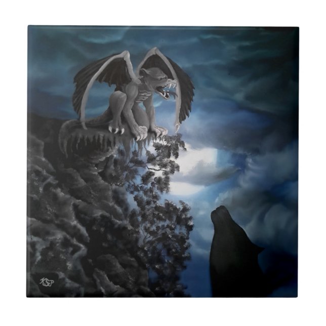 Wolf Moon - Wolf with Golem Ceramic Tile (Front)