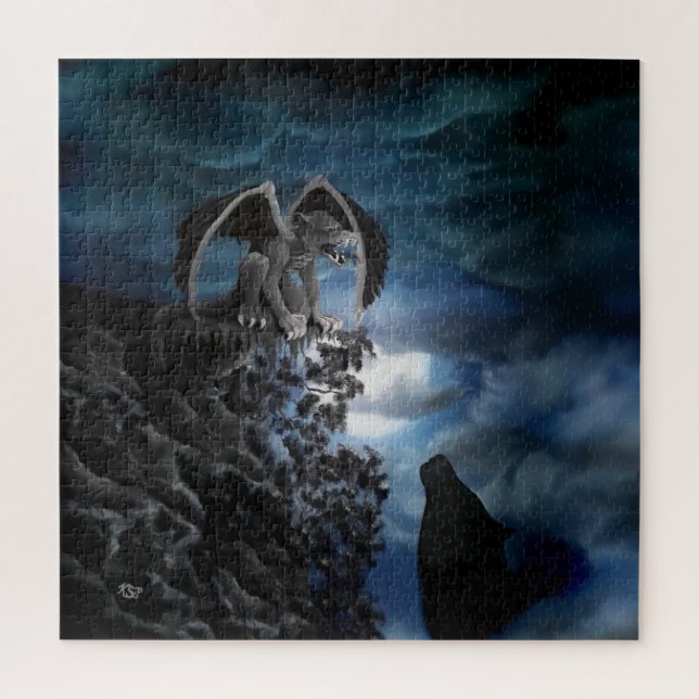 Wolf Moon - Wolf with Golem Jigsaw Puzzle (Vertical)