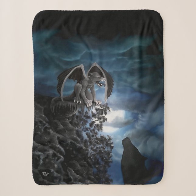 Wolf Moon - Wolf with Golem Sherpa Blanket (Front)