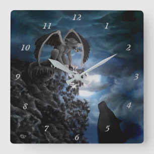 Wolf moon - Wolf with Golem Square Wall Clock
