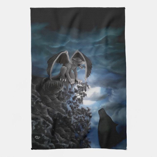 Wolf Moon - Wolf with Golem Tea Towel (Vertical)