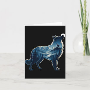 Wolf moonlit mountain forest exposure art  card