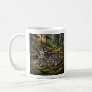 Wolf Mother And Pups   Coffee Mug