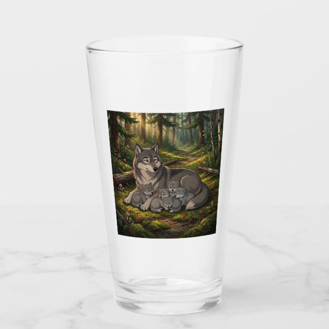 Wolf Mother And Pups  Glass (Front)